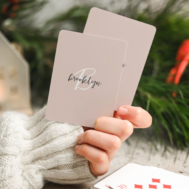 Jeu De Cartes Monogramme écriture rose poudré gris tendance (Créateur téléchargé)