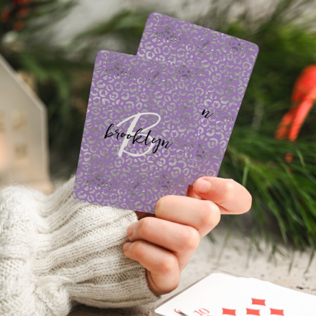 Jeu De Cartes Monogramme écriture Taches de Léopard Argent Viole (Créateur téléchargé)
