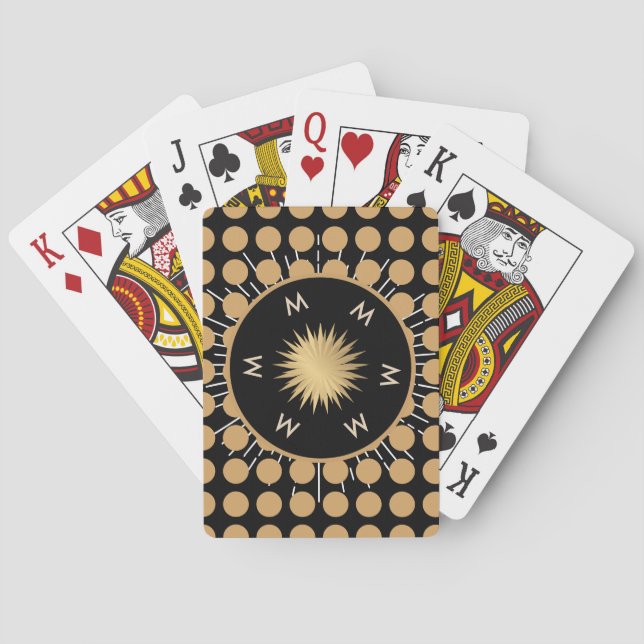 Jeu De Cartes Monogramme élégant à motif de points noir et or (dos)