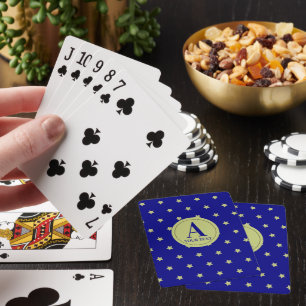 Jeu De Cartes Monogramme élégant à motif étoile or et bleu