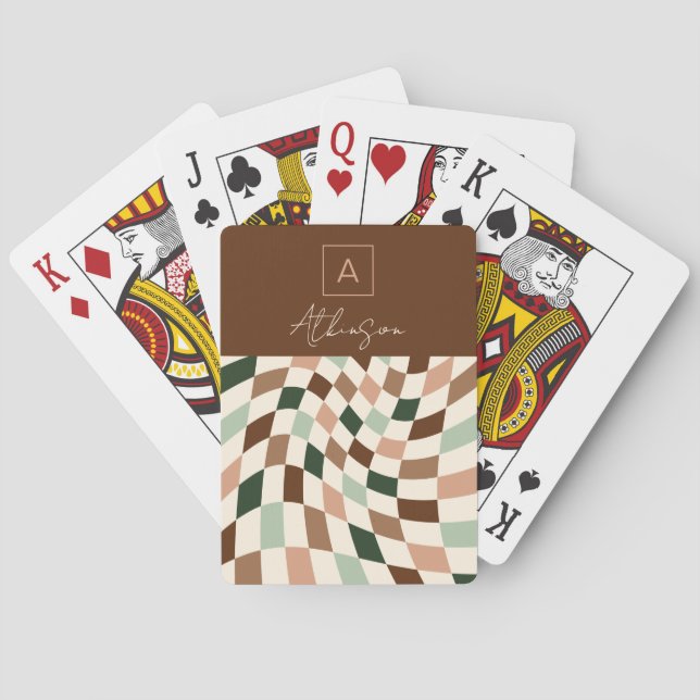 Jeu De Cartes Monogramme élégant en damier déformé (dos)