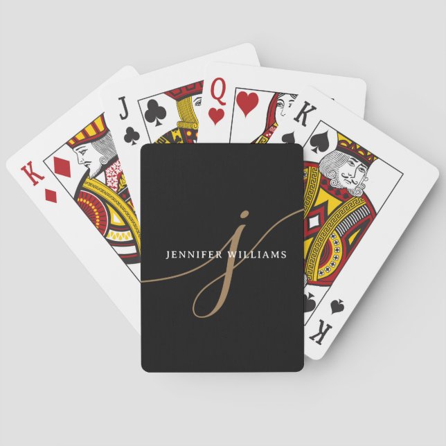 Jeu De Cartes Monogramme élégant en écriture noire et or (dos)