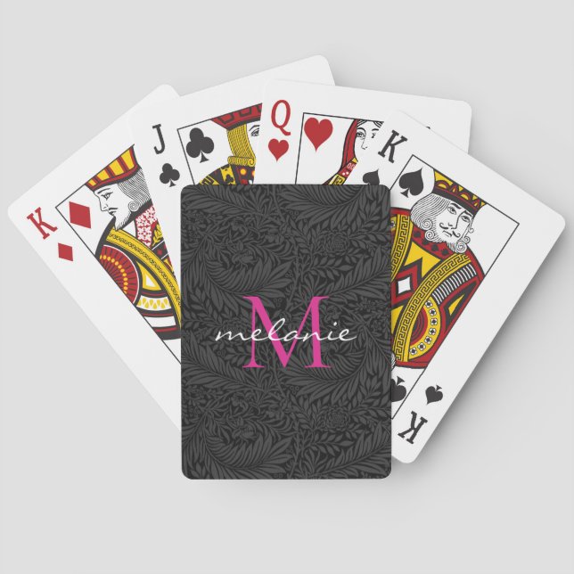 Jeu De Cartes Monogramme élégant floral noir écriture rose vif (dos)