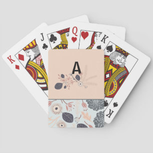 Jeu De Cartes Monogramme Élégant Gris Bleu Peach Motif Floral