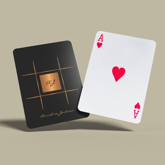 Jeu De Cartes Monogramme élégant moderne noir or nom stylisé (Créateur téléchargé)