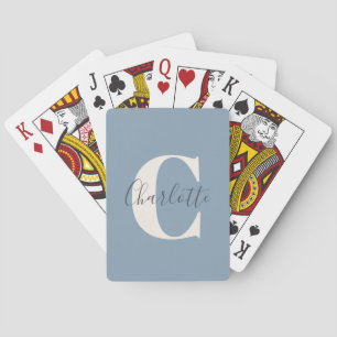 Jeu De Cartes Monogramme élégant moderne Nom Bleu Poussiéreux
