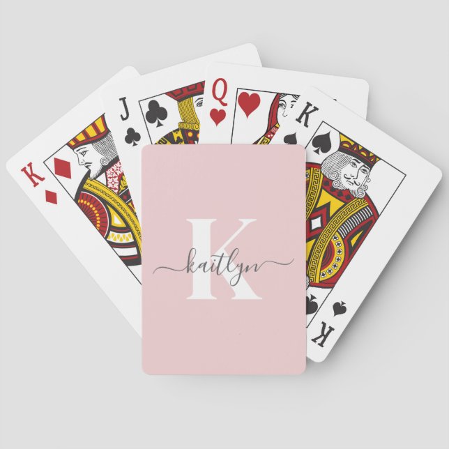 Jeu De Cartes Monogramme élégant rose poudré gris écriture (dos)