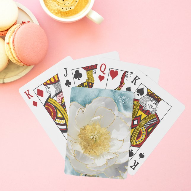 Jeu De Cartes Monogramme Elégante Fleur Luxe Or Aquarelle (Créateur téléchargé)