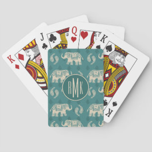 Jeu De Cartes Monogramme Elephant Turquoise Caravan Motif