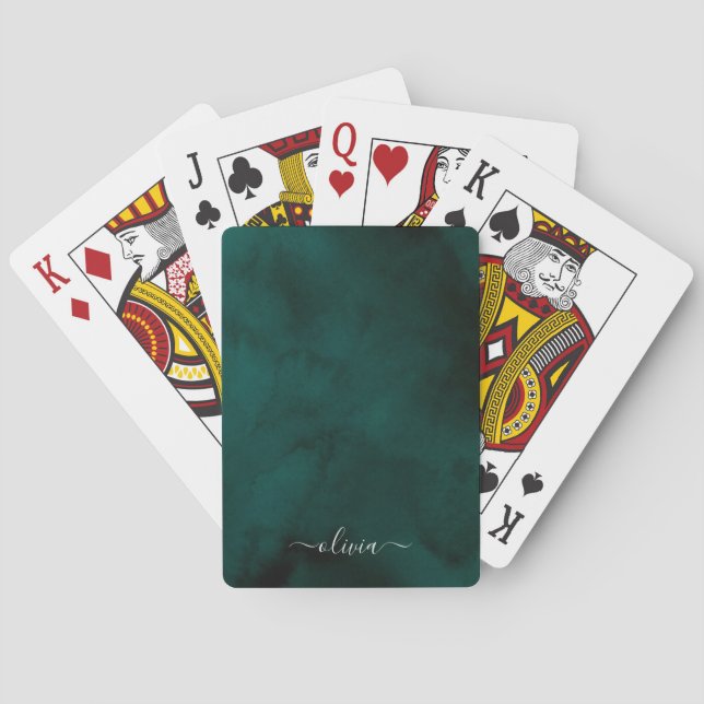 Jeu De Cartes Monogramme Emerald Green Watercolor (dos)