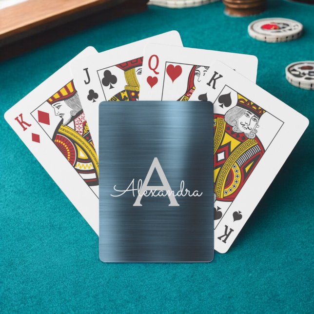 Jeu De Cartes Monogramme en acier inoxydable bleu moderne (Créateur téléchargé)