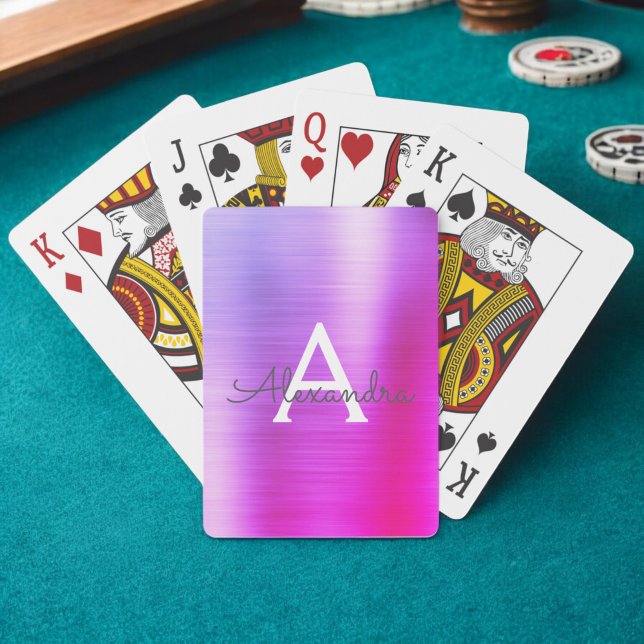 Jeu De Cartes Monogramme en acier inoxydable rose et violet (Créateur téléchargé)