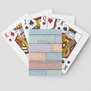 Jeu De Cartes monogramme en bois coloré pastel rustique année d'