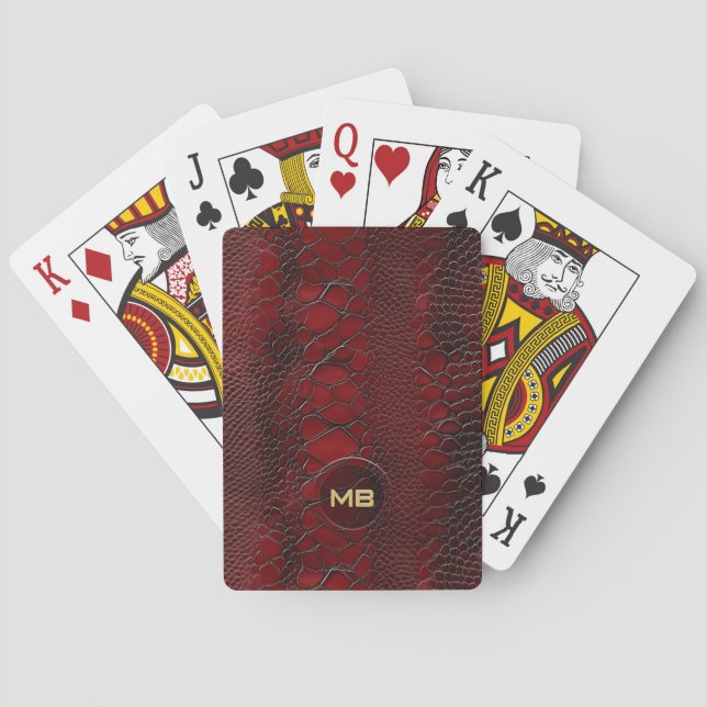 Jeu De Cartes Monogramme en cuir rouge Snakeskin imprimé (dos)