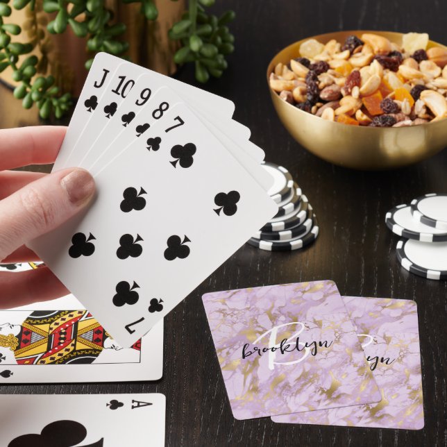 Jeu De Cartes Monogramme en écriture Marbre Or Violet Glam  (In Situ)