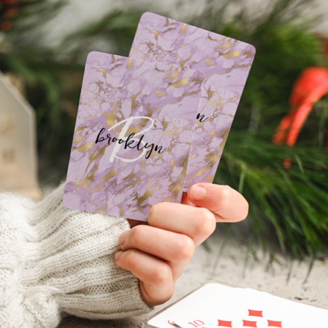 Jeu De Cartes Monogramme en écriture Marbre Or Violet Glam  (Créateur téléchargé)