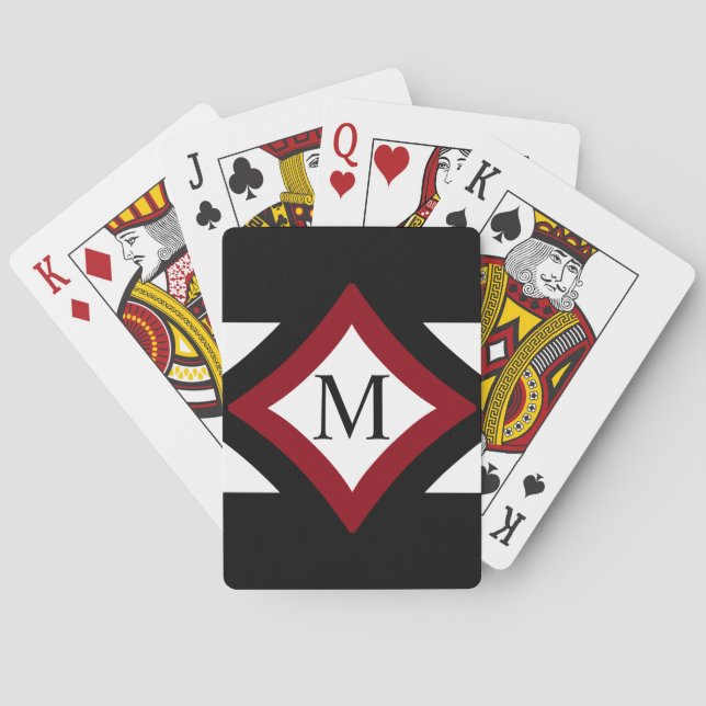Jeu De Cartes Monogramme en forme de diamant élégant de noir, (dos)