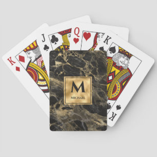 Jeu De Cartes Monogramme en marbre noir et or Elégant luxe