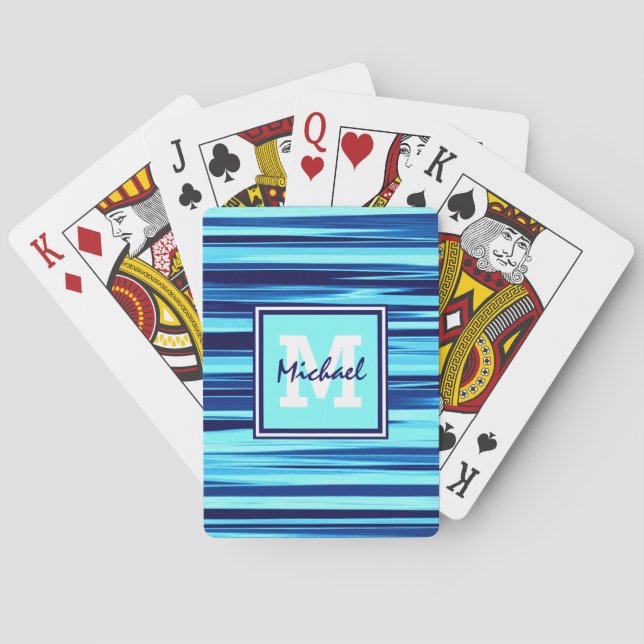 Jeu De Cartes Monogramme et nom bleu élégant et tendance (dos)