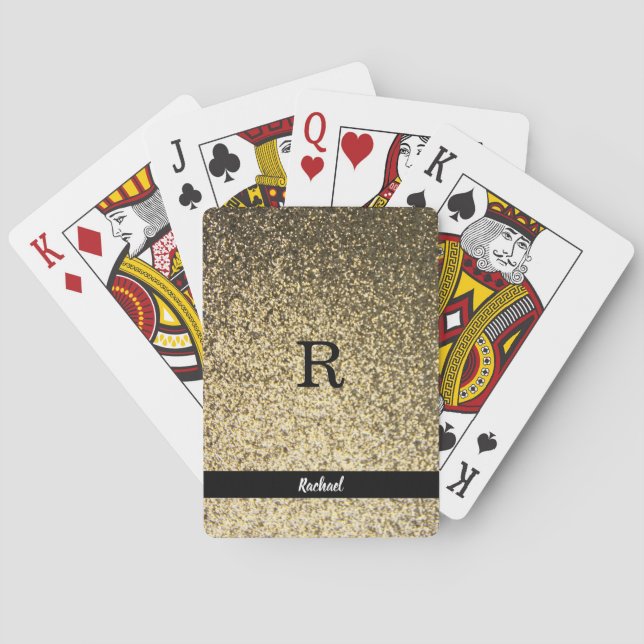 Jeu De Cartes Monogramme et nom chic Silver Gold Parties scintil (dos)