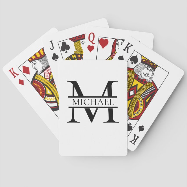Jeu De Cartes Monogramme et nom Elégant Personnalisé Blanc (dos)