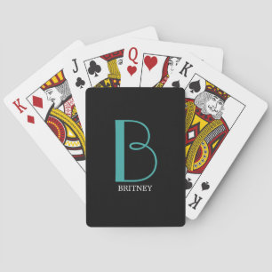Jeu De Cartes Monogramme et nom grand DIY, texte sarcelle/blanc,