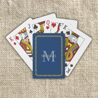 Jeu De Cartes Monogramme et nom personnalisés bleu et or
