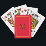 Jeu De Cartes Monogramme et nom personnalisés rouge et or<br><div class="desc">Monogramme et carte de jeu de nom personnalisés en rouge et en or</div>