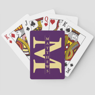 Jeu De Cartes Monogramme et nom personnalisés violet et or
