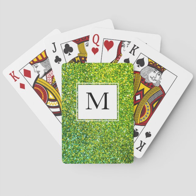 Jeu De Cartes MONOGRAMME Étincelle Parties scintillant verte (dos)