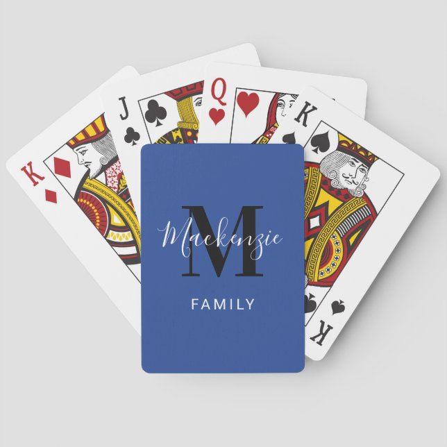 Jeu De Cartes Monogramme familial Royal Blue moderne (dos)