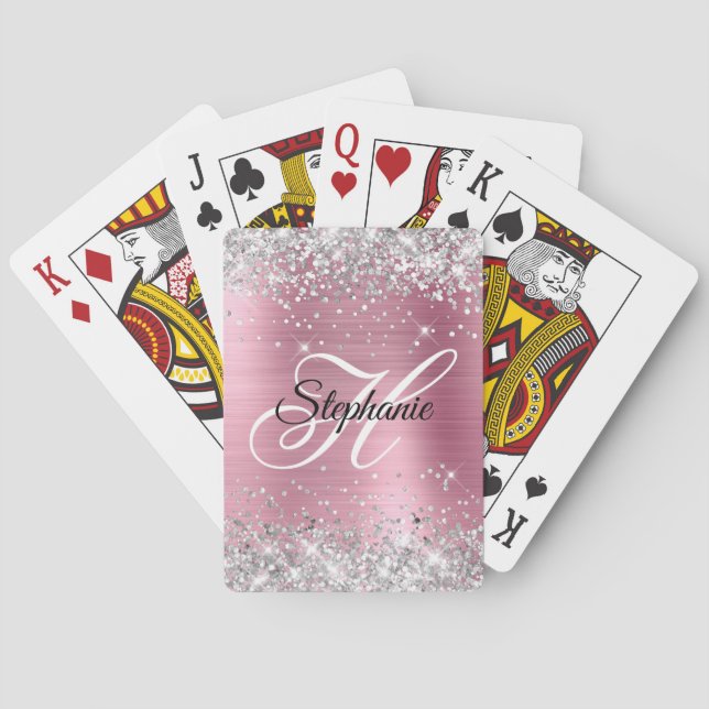 Jeu De Cartes Monogramme fantaisie pailleté argent rose clair en (dos)