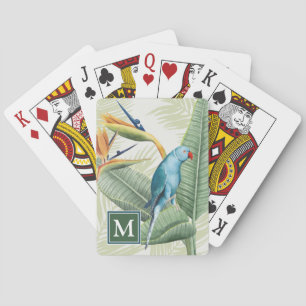 Jeu De Cartes Monogramme   Feuilles de palmiers à oiseaux bleus