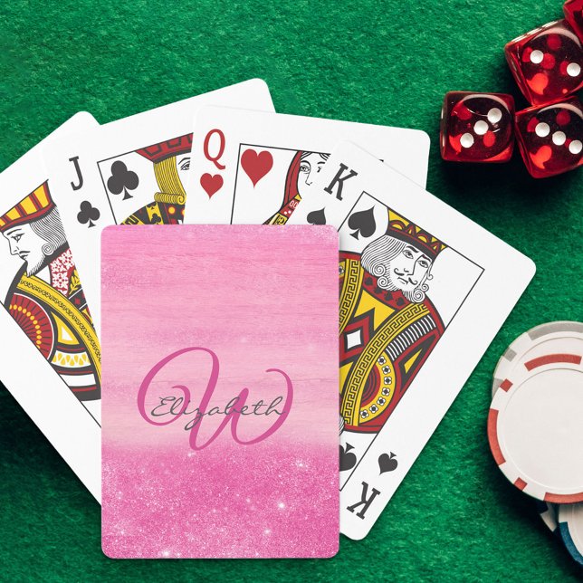 Jeu De Cartes Monogramme Fille Rose Chaud Ombre Shimmer (Créateur téléchargé)