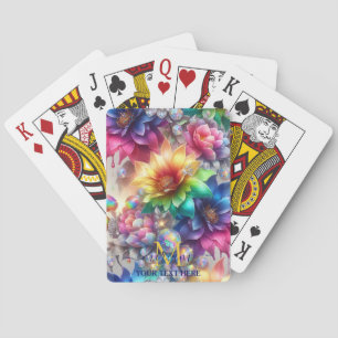 Jeu De Cartes Monogramme Fleur Floral Arc-en-ciel Féminin
