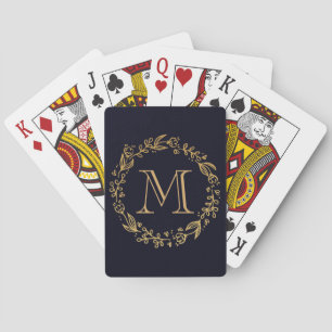 Jeu De Cartes Monogramme floral d'or