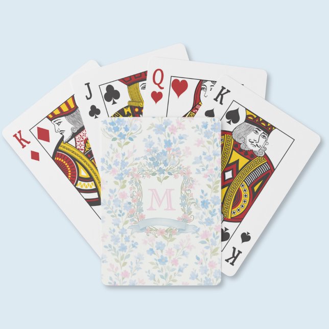 Jeu De Cartes Monogramme Floral Élégant (preppy pretty grandmillennial floral monogram initial personalized playing cards)
