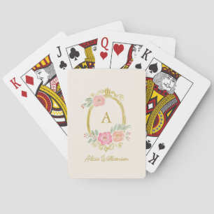 Jeu De Cartes Monogramme Floral Élégant Nom Personnalisé Cadeau