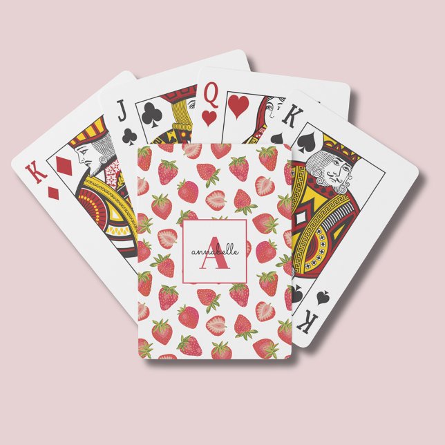 Jeu De Cartes Monogramme fraise d'été personnalisée (Personalised strawberry playing cards.)