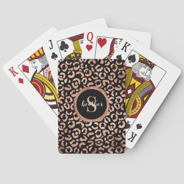 Jeu De Cartes Monogramme Girly Black Leopard Poster de animal (dos)