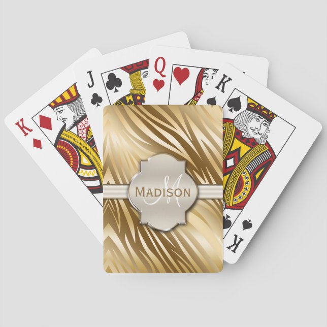 Jeu De Cartes Monogramme Gold Zebra Motif d'impression (dos)