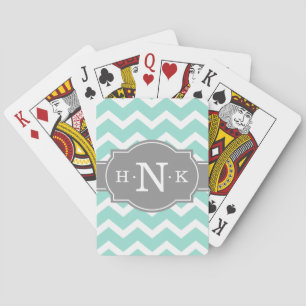 Jeu De Cartes Monogramme Gris Chevron à la menthe