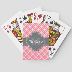 Jeu De Cartes Monogramme gris foncé rose clair blanc Motif maroc