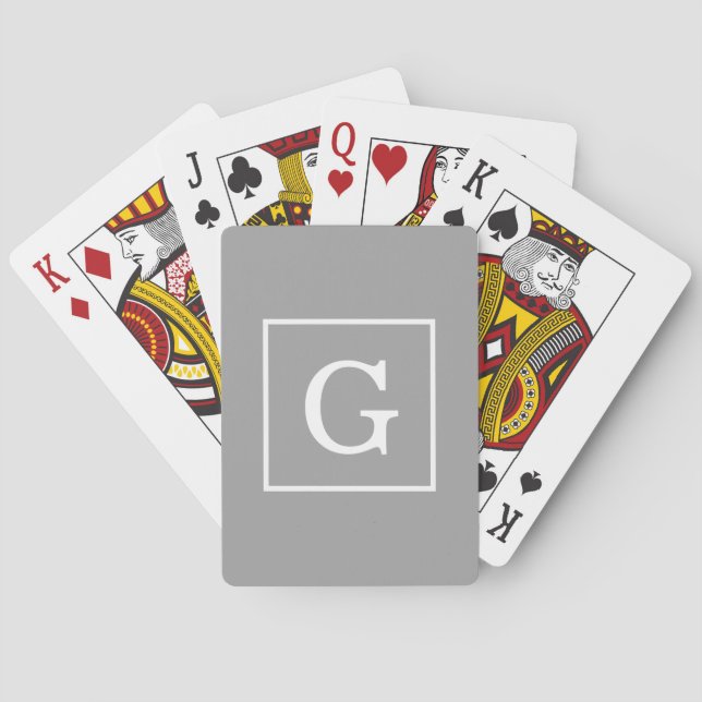 Jeu De Cartes Monogramme Initial Cadre Blanc Gris Foncé (dos)