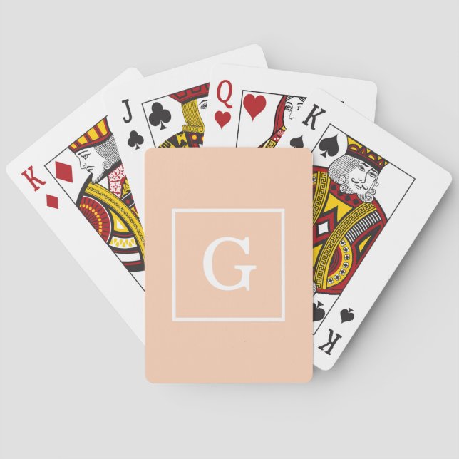Jeu De Cartes Monogramme initial encadré blanc d'abricot (dos)