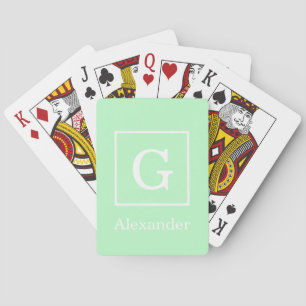 Jeu De Cartes Monogramme initial encadré blanc de menthe
