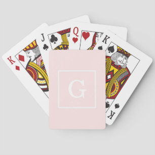 Jeu De Cartes Monogramme initial encadré blanc rose clair