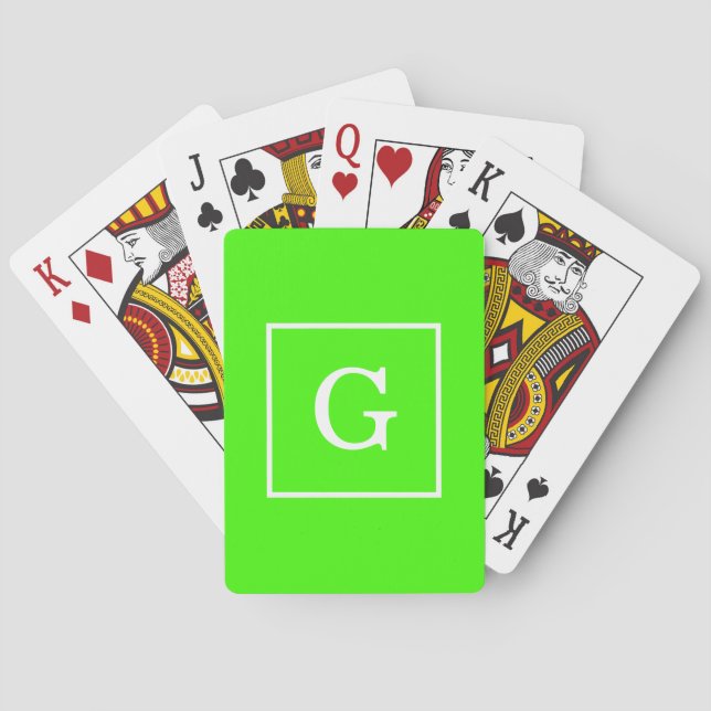 Jeu De Cartes Monogramme initial encadré blanc vert de chaux (dos)