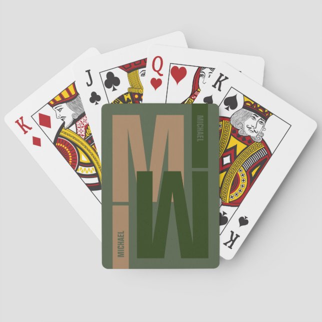 Jeu De Cartes Monogramme initial inversé verdâtre (dos)