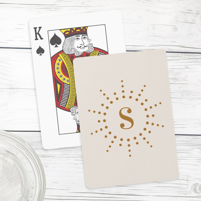 Jeu De Cartes Monogramme initial radiale sunburation ivoire neut (Monogram initial radial sunburst neutral ivory poker cards)